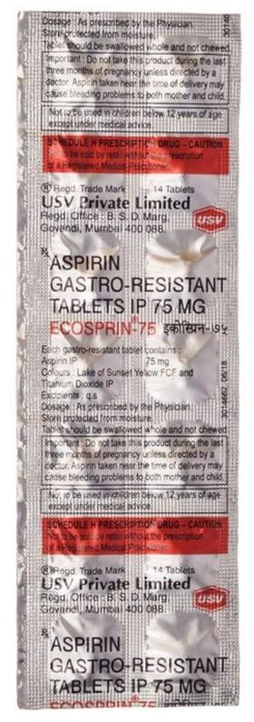 Ecosprin 75mg Tablet, for Hospital, Packaging Type : Strips
