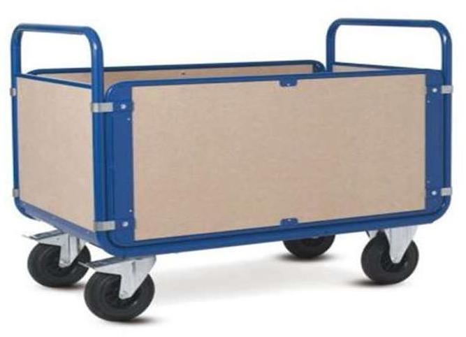 Blue Polished Mild Steel Box Trolley, for Warehouse, Feature : High Strength