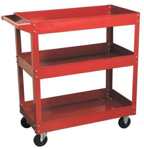 Red Rectangle Manual Mild Steel Workshop Tool Trolley, for Moving Goods
