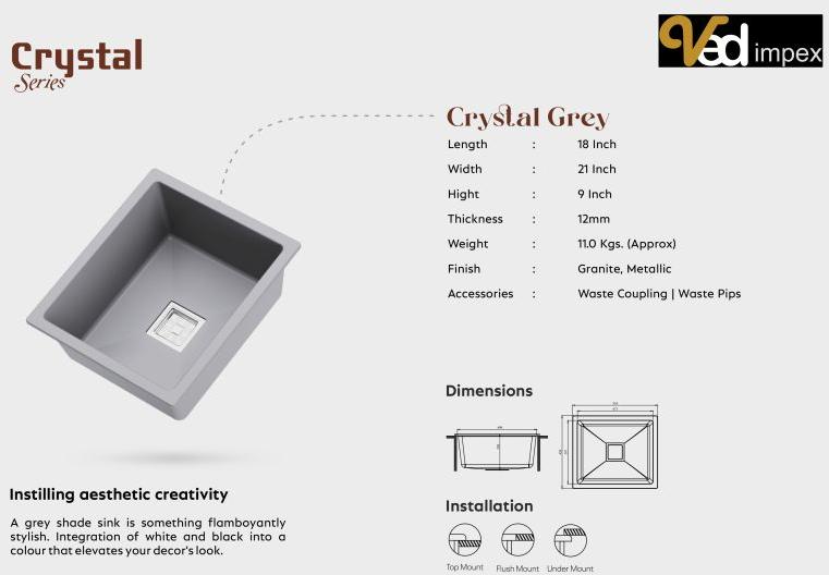Rectangular Crystal Series Quartz Kitchen Sink, for Home, Hotel Restaurant, Finish Type : Glossy
