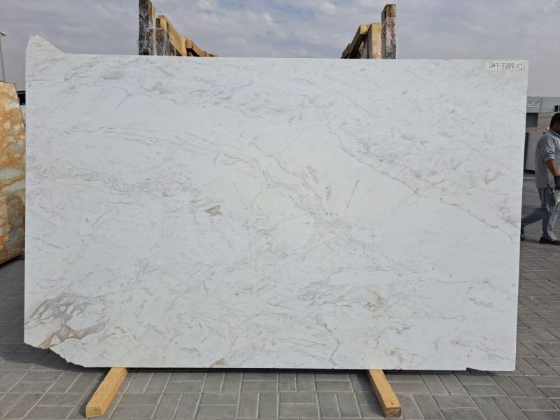 White Rectangular Polished Volakas Marble Slab, for Construction, Size ...