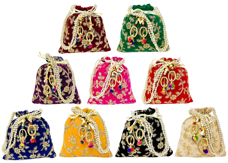 Mulit Colour Set of 9 Potli Bag, for Jewellery Use, Technics