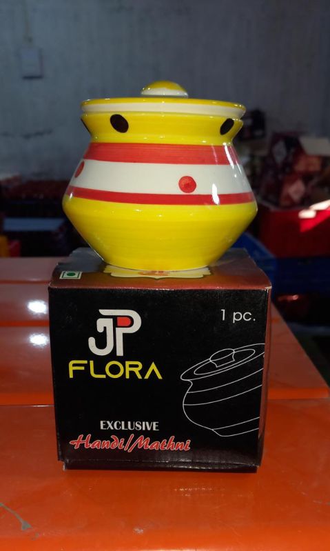Round Polished Ceramic JP Flora Yellow Handi, Size : Standard