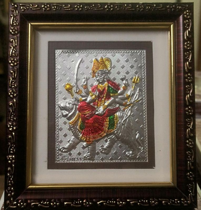 999 Silver Gods Durga Ji Photo Brown Frames Momento