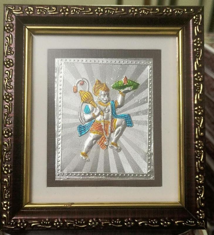 999 Silver Gods Hanuman Ji Photo Brown Frames Momento With Natural Fragrance.