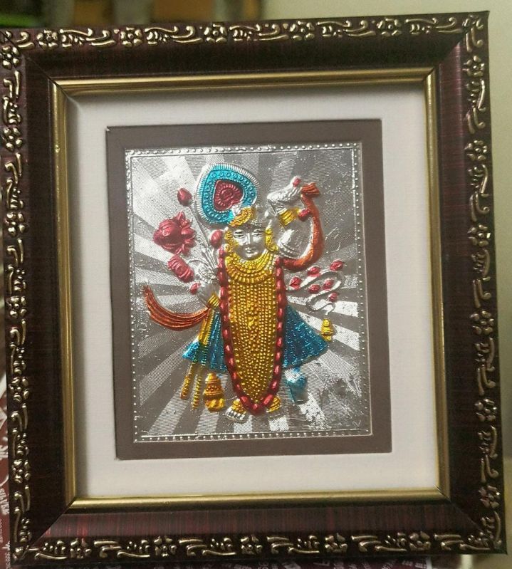 999 Silver Gods Srinath ji Photo Brown Frames Momento with Natural Fragrance.