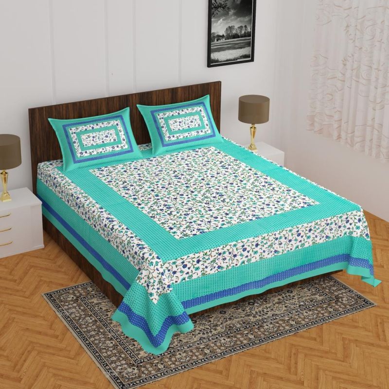 Designer Printed Two Pillow Cover Double Bed Sheet Set