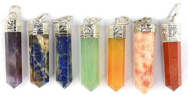 Marka Jewelry Plain Gemstone 7 Chakra Pencil Pendant for Worship