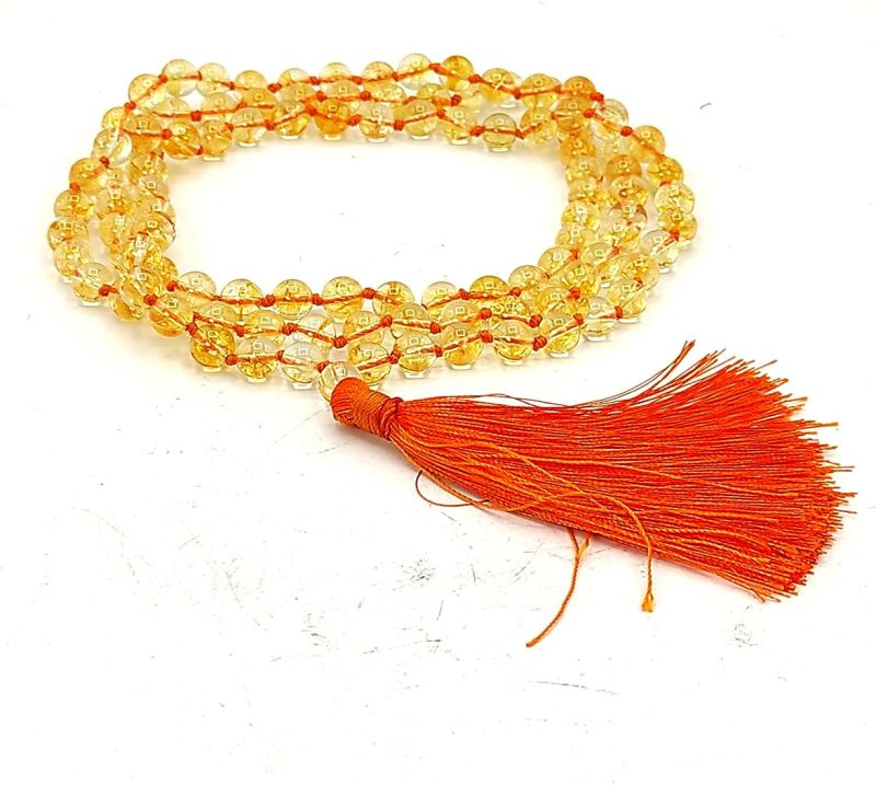 Yellow Round Polished Citrine Japa Mala, for Religious, Feature : Healing, Peace, Serenity