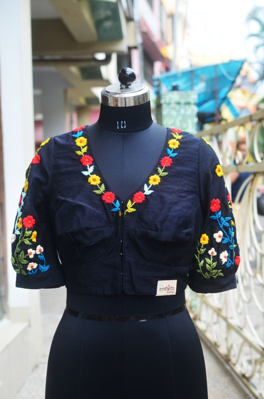 Ladies Blue Hand Hand Embroidery Blouse