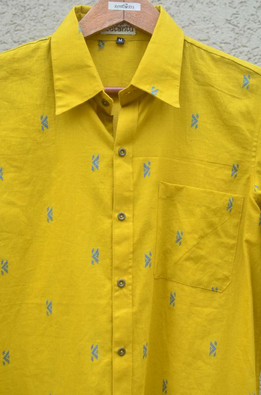 Full Sleeve Mens Yellow Cotton Shirts, For Quick Dry, Eco-friendly, Anti-wrinkle, Anti-shrink, Size : Xl