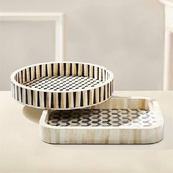 Round MDF Bone with Resin Tray, for Restaurants, Banquet, Pattern : Printed
