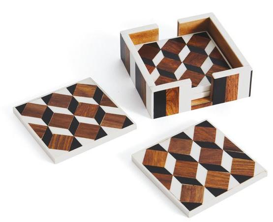 Wood and Resin Coaster Set