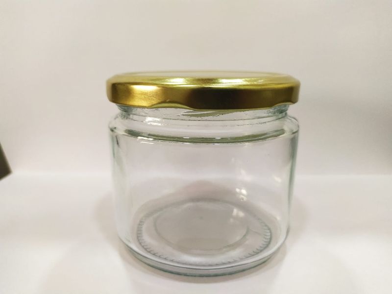 Transparent Golden Round Metal 350ml salsa jar, for Food Storage, Packaging Type : box