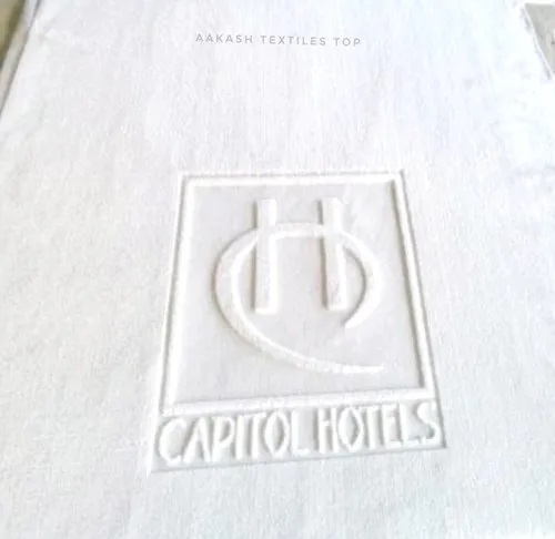 Cotton Embossed Logo Hotel Towel, Color : White