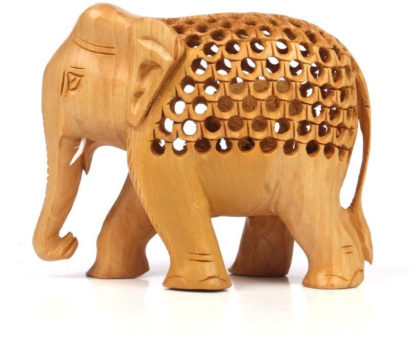 Brown Carved Polished Wooden Elephant, for Shop, Office, Home, Size : Standard