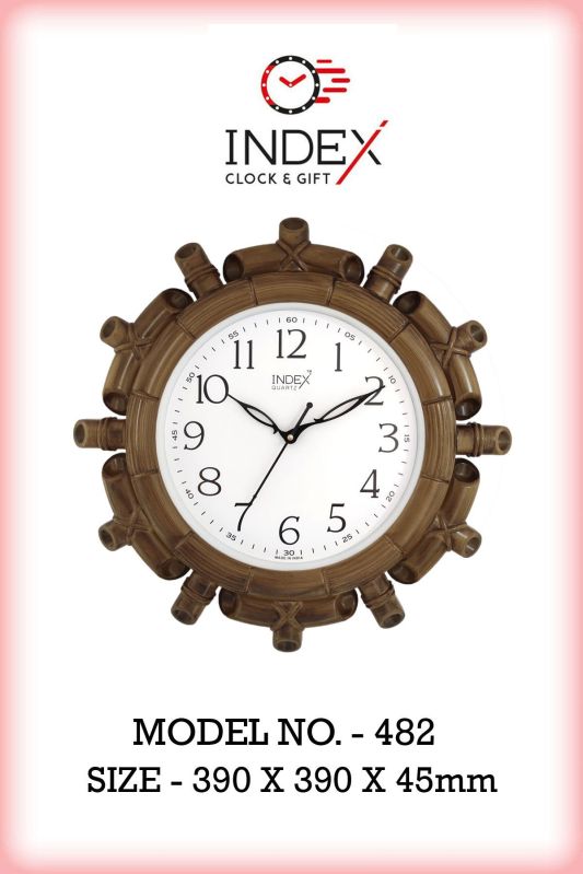 Round Plastic 482 Brown Wall Clock, for Home, Office, Decoration, Display Type : Analog