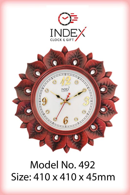 Round 492 Fancy Red Wall Clock, for Home, Office, Decoration, Overall Dimension : 410x410x45mm