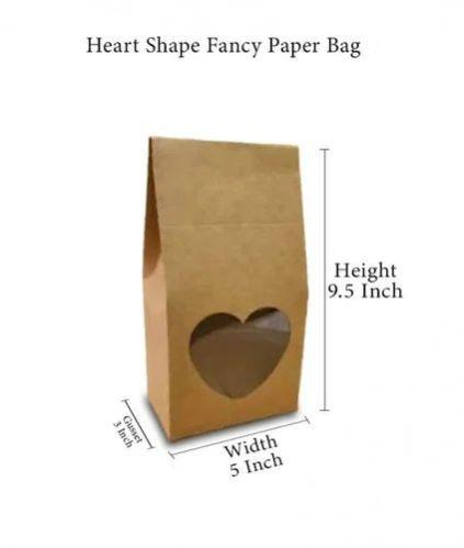 Heart Shape Window Paper Bag, For Gift Packaging, Pattern : Plain