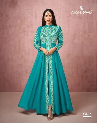 GEORGETTE Patry Wear Embroidery Gown, Size : all