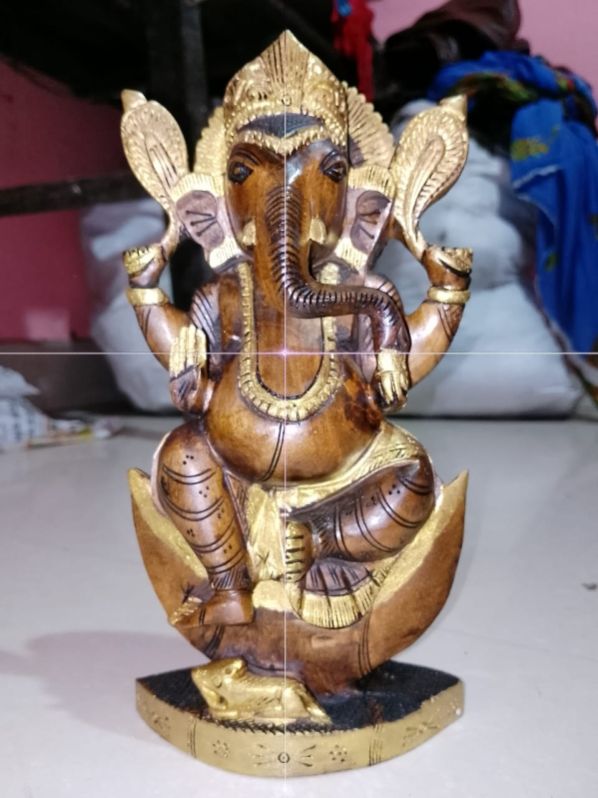 Polished Wooden Ganesh, For Shop, Office, Home, Garden, Size : 1feet, 14inch
