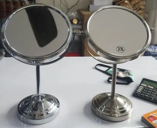 Metal Table Top Makeup Mirror, for Professional, Shape : Round