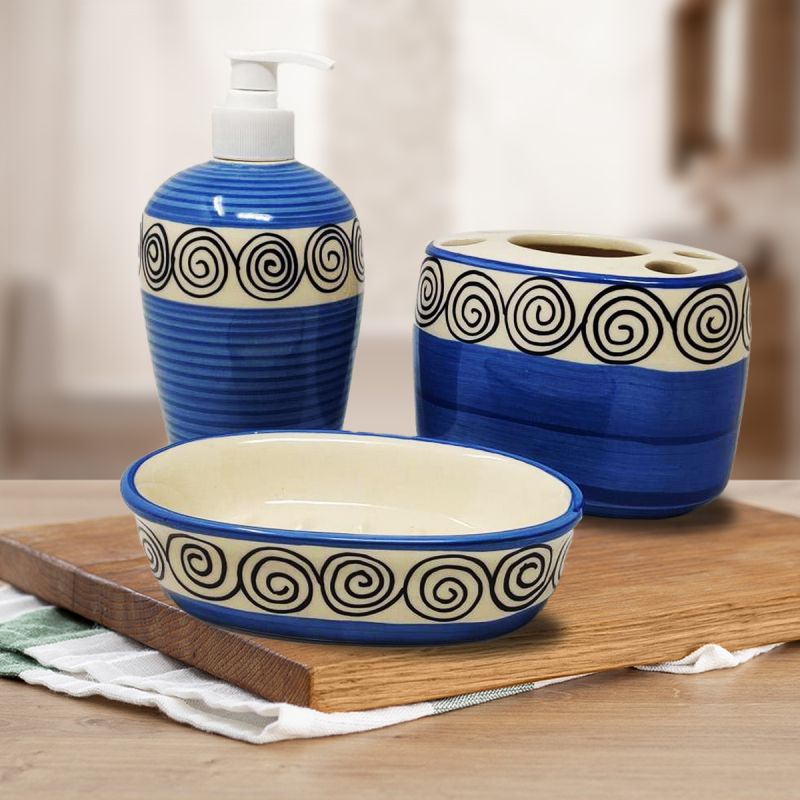 Blue Swirl Hand Painted Ceramic Bathroom Set at Best Price in Gautam