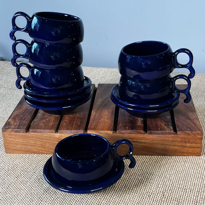 Black Sapphire Blue Handcrafted Ceramic Tea Cup, Style Anitque