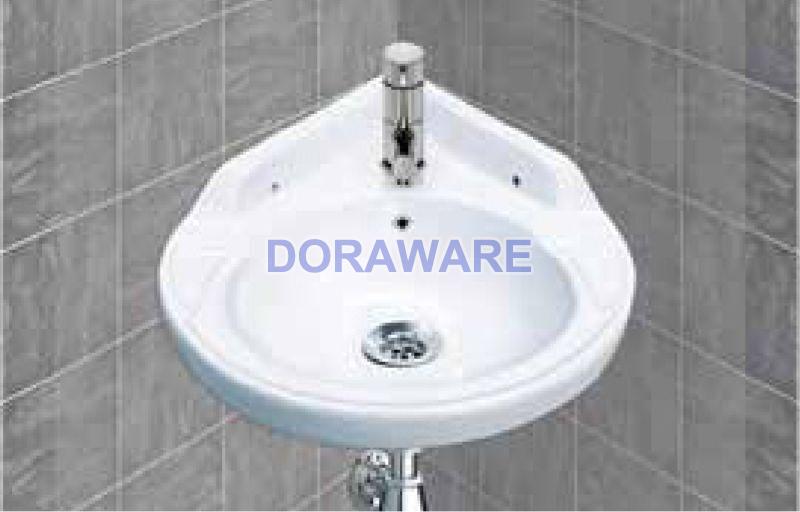 Corner Ceramic Wall Mounted Wash Basin, for Home, Hotel, Office, Restaurant, Feature : Fine Finishing