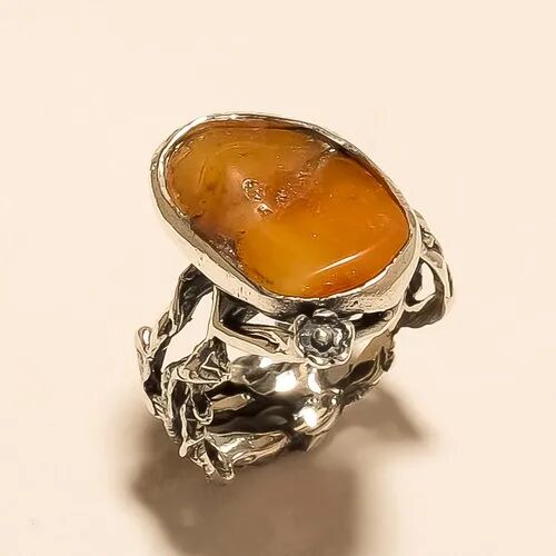 Shree Krishnam Sterling silver Men Amber Ring, Gender : Male