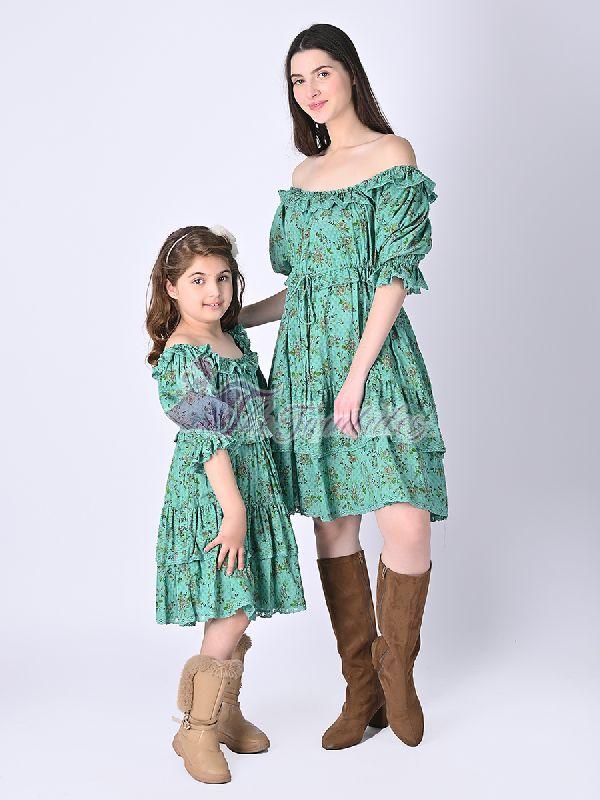 Mother and Daughter Felicia Ruffle Dress, for Casual Wear, Color : Medium Sea Green