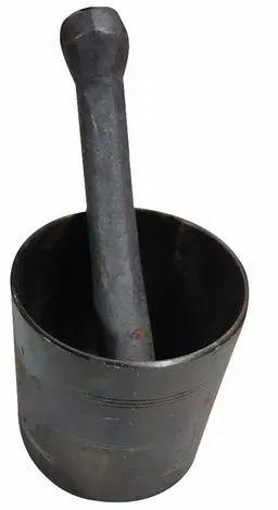 Grey Black Iron Mortar And Pestle, for Kitchen, Shape : Round