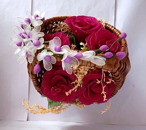 Round Handmade Maroon Rose Flower Basket