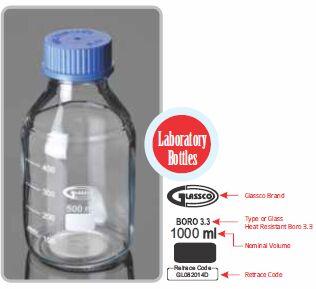 Glassco Glass Laboratory Reagent Bottle, Capacity : 500ml