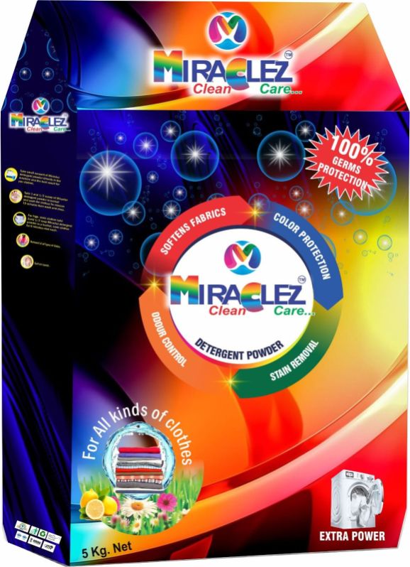 5 Kg Miraclez Detergent Powder, for Washing Cloths, Feature : Remove Hard Stains, Skin Friendly