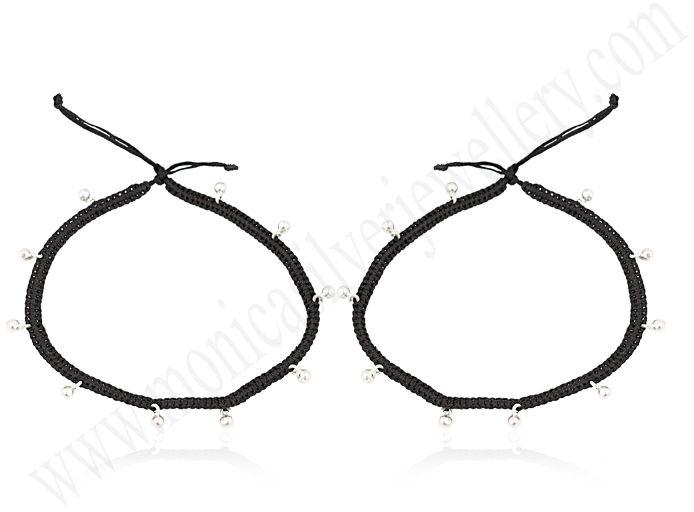 Black Thread Silver Anklet, Size : 10 Inch