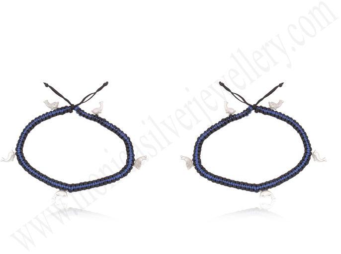 Blue Thread Silver Anklet