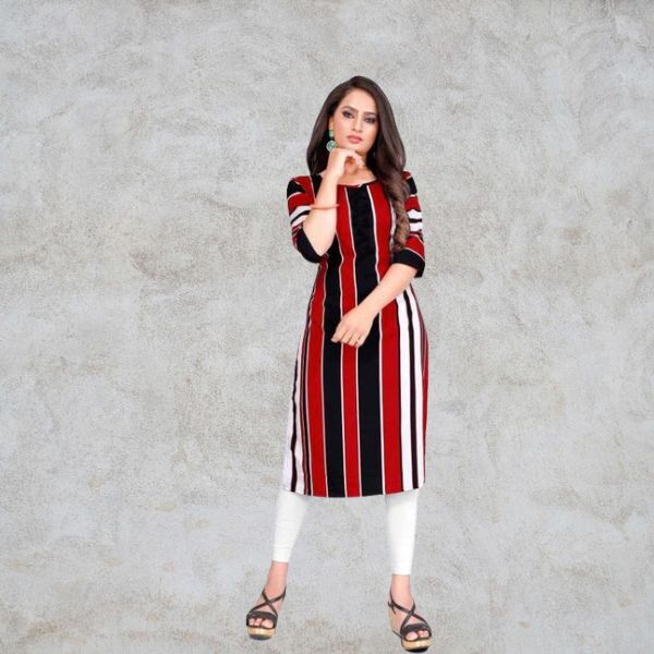 Kokil crepe Printed red black kurti, Size : S, M, XL, XXL