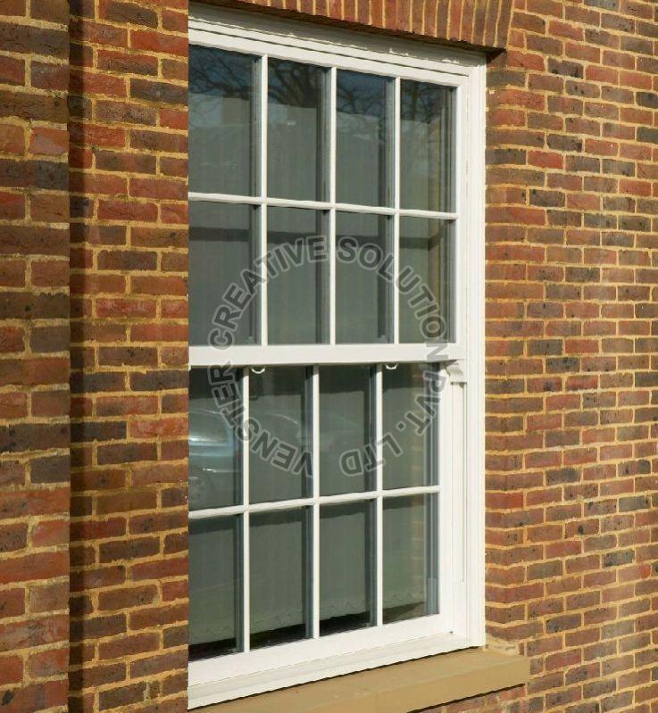 Polished UPVC Vertical Sliding Window, for Home, Hotel, Color : Transparent