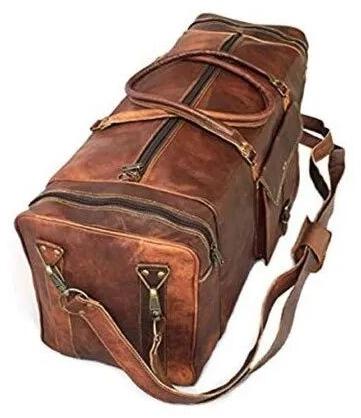 Brown Leather Travel Bag, Size : 26x13x10 Inches