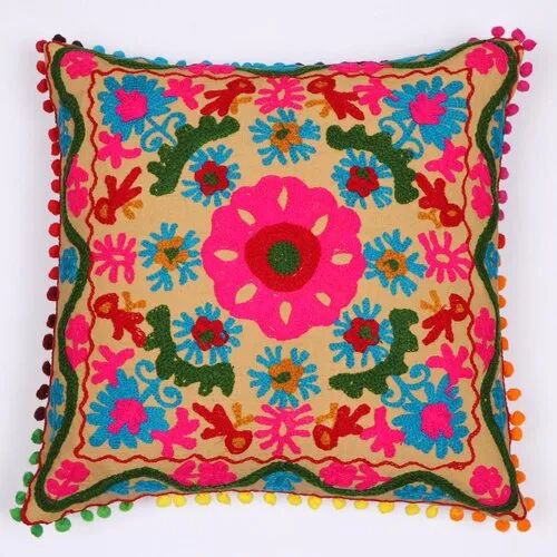 MNC INDIA Embroidery Cotton Embroidered Cushion Cover, Size : 16*16