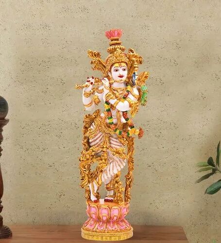 Marble Painted Krishna Ji Murti, Color : Golden (Gold Plated)