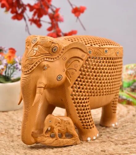 Wooden Jali Elephant Statue, Color : Brown