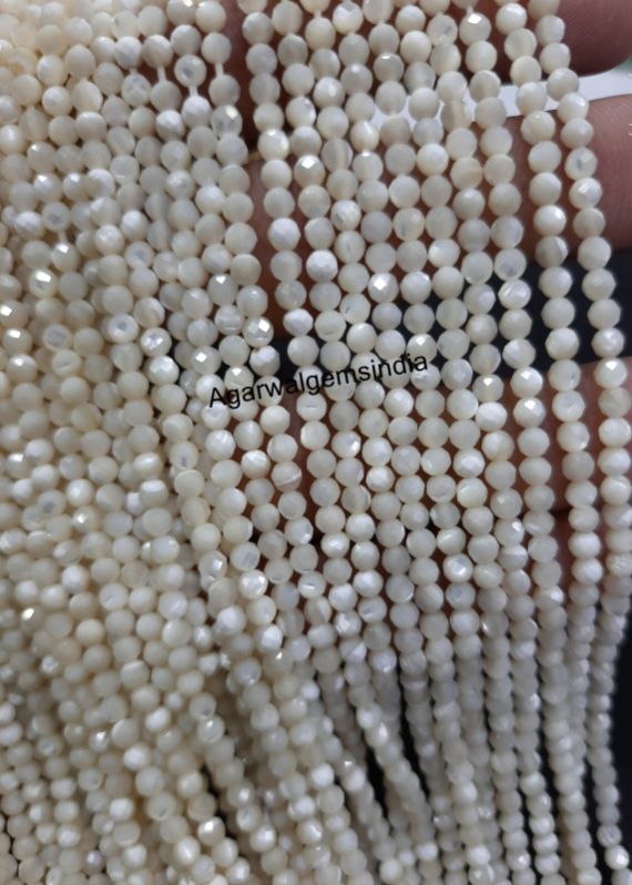 White Round Mother Of Pearl Faceted Beads, For Jewelry, Packaging Type : Plastic Box