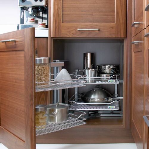 Plain Wooden Kitchen Corner Cabinet, Feature : Attractive Designs, Fine Finishing, High Strength