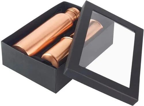 Copper Water Bottle With 2 Glass, Packaging Type : Paper Box