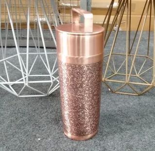 Floral Etched Copper Water Bottle, Packaging Type : Paper Box