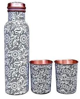 Printed Copper Bottle and Glass Set, Capacity : 500 mL