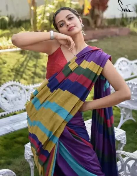 Stitched Printed Cotton Saree, For Easy Wash, Dry Cleaning, Anti-wrinkle, Technics : Embroidery Work