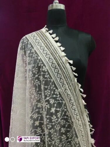 Embroidery Chikankari Dupatta, Color : Off White